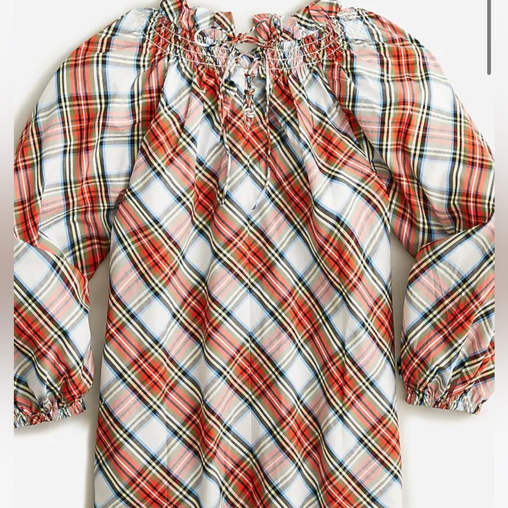 J.Crew Smocked Neck Cotton Poplin Top in Snowy Tartan Size Small